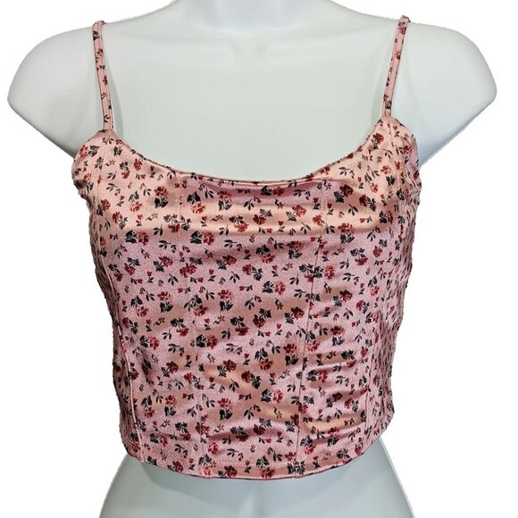 Aeropostale Satin Crop Top Pink Rose Floral Size Small Y2K Hipster Barbiecore - Picture 4 of 8